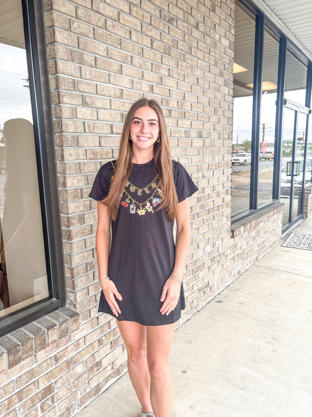 Black Queen & Icon Necklaces Charm Tee Dress | Queen of Sparkles